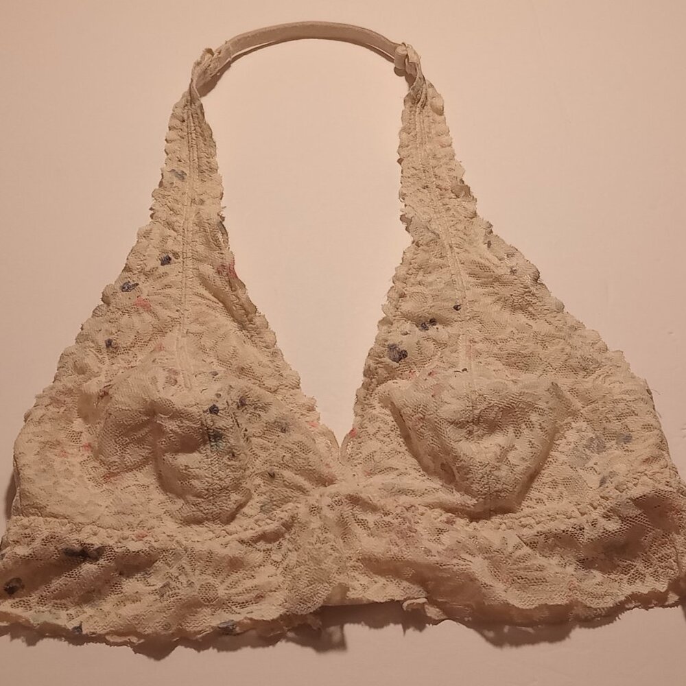 Victoria's Secret PINK Small Cream Floral Lace Halter Bralette Top‎